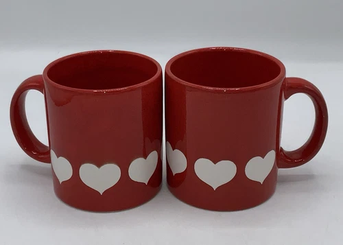 Waechtersbach Red with White Hearts Set of 2 Mugs W. Germany Valentines Retired