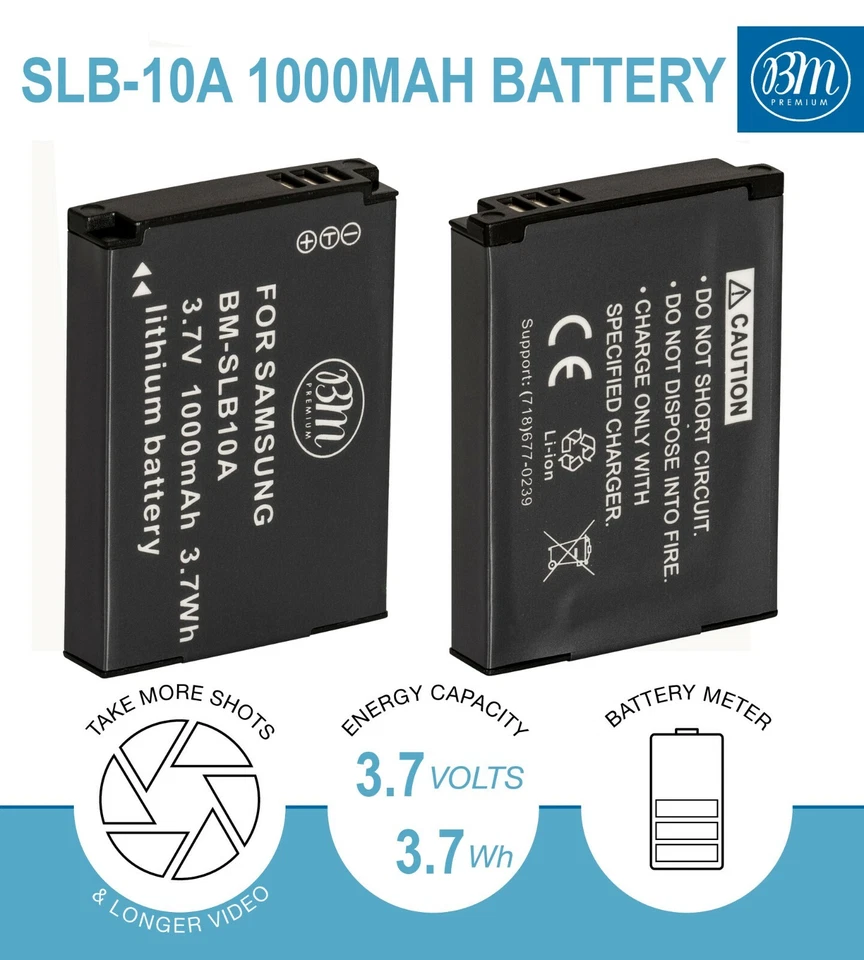 Batería BM SLB-10A para Samsung WB850F WB2100 SL310 SL420 SL502 SL620 SL720 SL820 Foto 2 de 4