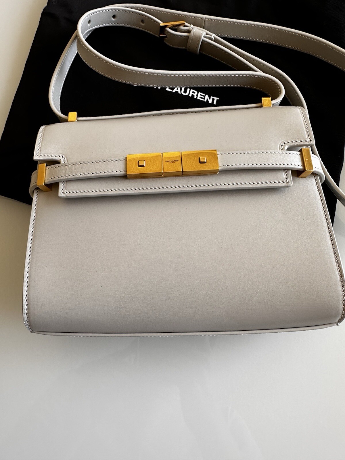 Borsa Saint Laurent Manhattan piccola in scatola colore: bianca vintage taglia piccola pelle