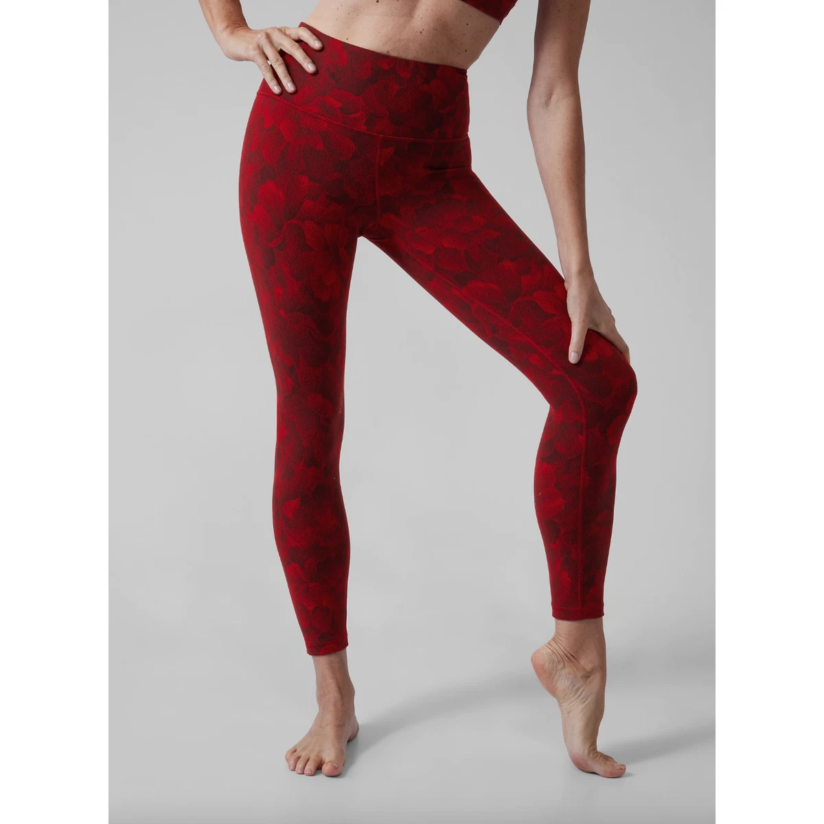 Athleta Elation Textured High Waisted Leggings Red Chakra Floral Size XXS