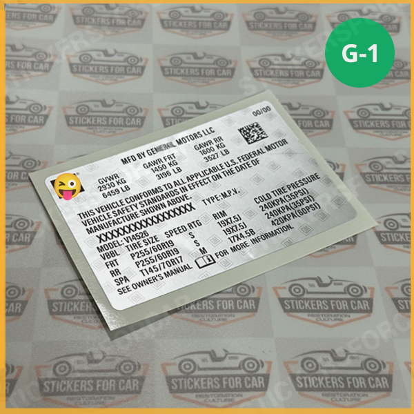 GM Number Information Tire Loading And Trailer Loading Sticker