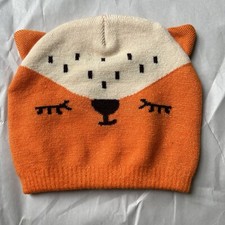Kids Orange Fox Beanie Hat One Size