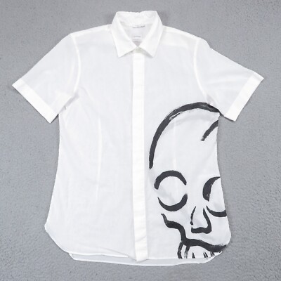 Jil Sander Shirt Mens Small White Painted Graphic Skull ITALY Luxury Button Up