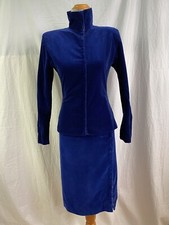 Vintage Norma Kamali Suit Pencil Skirt Fitted Jacket BLUE VELVET XS/S