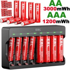 EBL 1.5V Lithium Li-ion Rechargeable AA AAA Batteries / 8 Slot Battery Charger