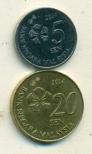 2 DIFFERENT COINS from MALAYSIA - 5 & 20 SEN (BOTH DATING 2014)