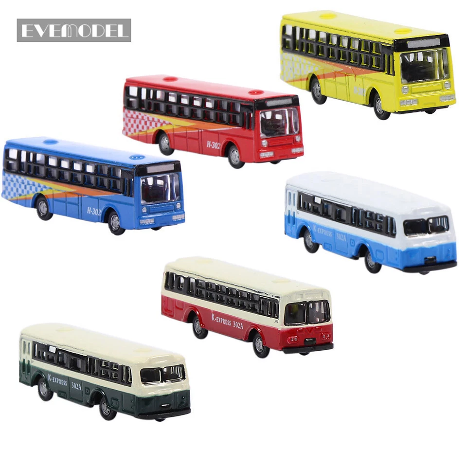 6pcs N Scale Diecast Model Buses Mini Bus 1:160 Train Layout  Free Wheels - Image 2 of 4