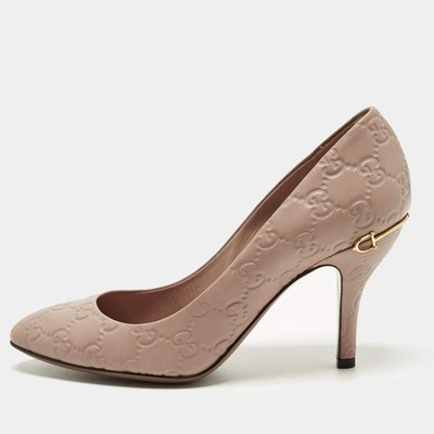 Gucci Guccissima Size 37.5 Pink Leather Horsebit Heel Pumps