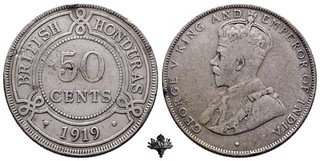 BRITISCH HONDURAS 50 cents 1919 SILVER Silbermünze George V British Honduras