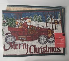 Tapestry Table Runner 13x68" Christmas Santa Cotton Blend India Multicolored