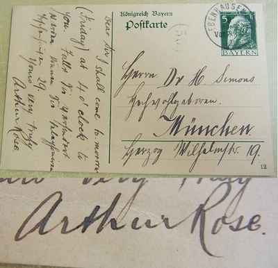 PK EBENHAUSEN (Schäftlarn) 1912: Arthur ROSE (der Kunstmaler?) an Augenarzt - Bild 1 von 4