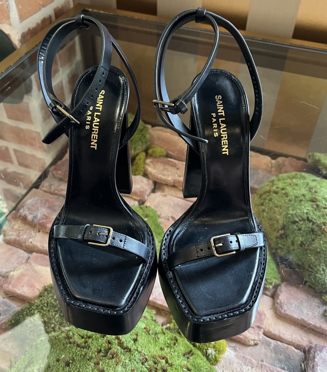 Saint Laurent Carine sandali donna plateau con fibbia in pelle 6 5 nero