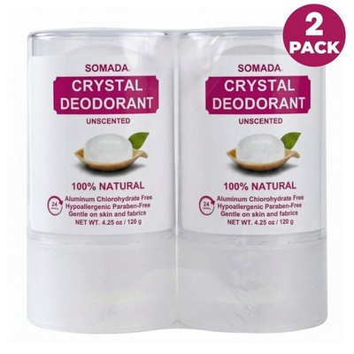 Crystal Mineral Deodorant Stick Women Aluminum-Free 4.25 oz Unscented 2-Pack