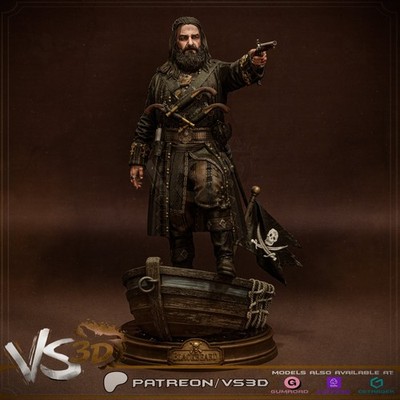 Black Beard - Edward Teach - 3D Printed Statue - 10 Scale