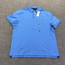 Nautica Polo Shirt Mens M Blue Solid Knit Logo Classic Fit Short Sleeve Casual