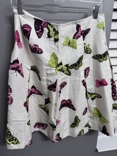 Talbots Skirt 8P Cream Butterflies Cotton Silk Boho Cottage Core Office Brunch