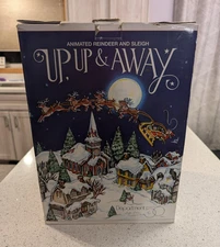 Dept 56 Snow Village Up Up & Away Santa & Animated Reindeer Sleigh IN BOX WORKS!