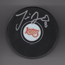 JUSTIN ABDELKADER SIGNED DETROIT RED WINGS CENTENNIAL 100 YEARS HOCKEY PUCK COA