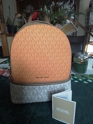 MICHAEL KORS RHEA MEDIUM ZIP BACKPACK BAG Brand New WITH Tags Orange And Brown