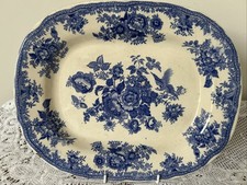 Antique Asiatic Pheasants Blue And White Ironstone Platter 35cm by 28cm