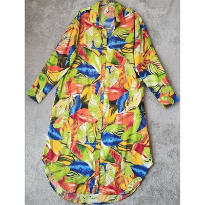 Live 4 Truth Shirt Dress Womens 1 Multicolor Tropical Leaf Button Down Maxi