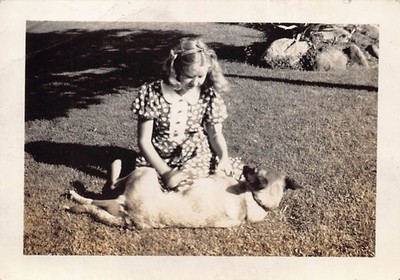 Antique Young Girl Playing Shephard Mix Puppy Dog 1920s Photo Rubbing Belly