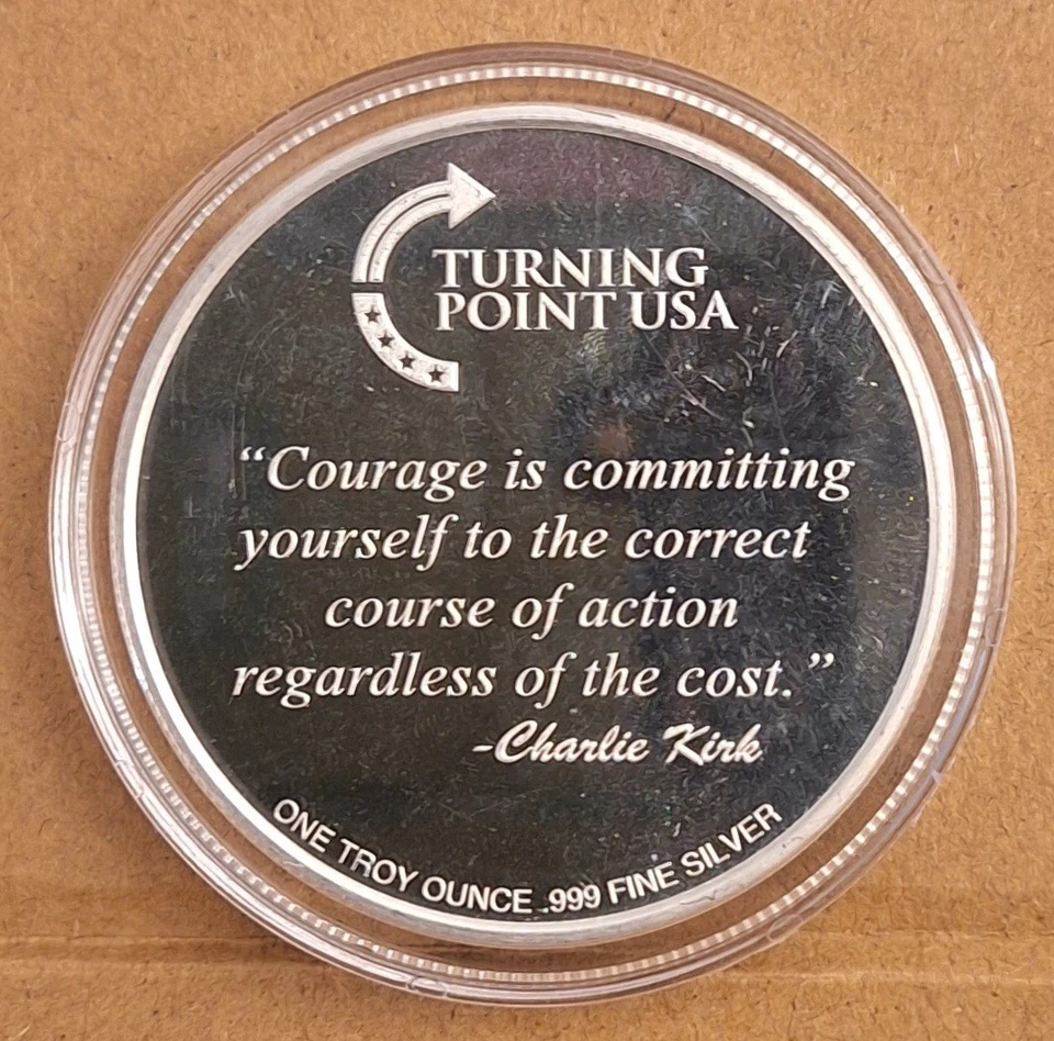 Moneda Charlie Kirk Memorial 1 oz plata .999 (coloreada) con certificado Foto 2 de 3