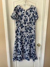 Talbots Blue Floral Midi Dress Round Neck Size 16 Graduation Party