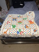 Vintage Quilted Baby Blanket Handmade Primary Colors 43x42  ABC  s Animals Green