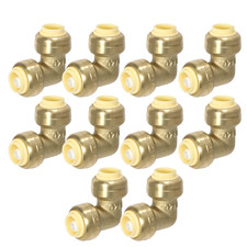 10 Pack XFITTING 1/4" X 1/4" Push Fit Elbow, Lead Free Brass