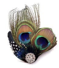 Beautiful Butterfly Peacock Feather Hair Clip Pins with Rhinestones,Feather H...