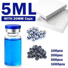 5mL Headspace Vials w/ 20mm Caps 100/200/500/1000 Pack Lab GC Glass Sample Vials