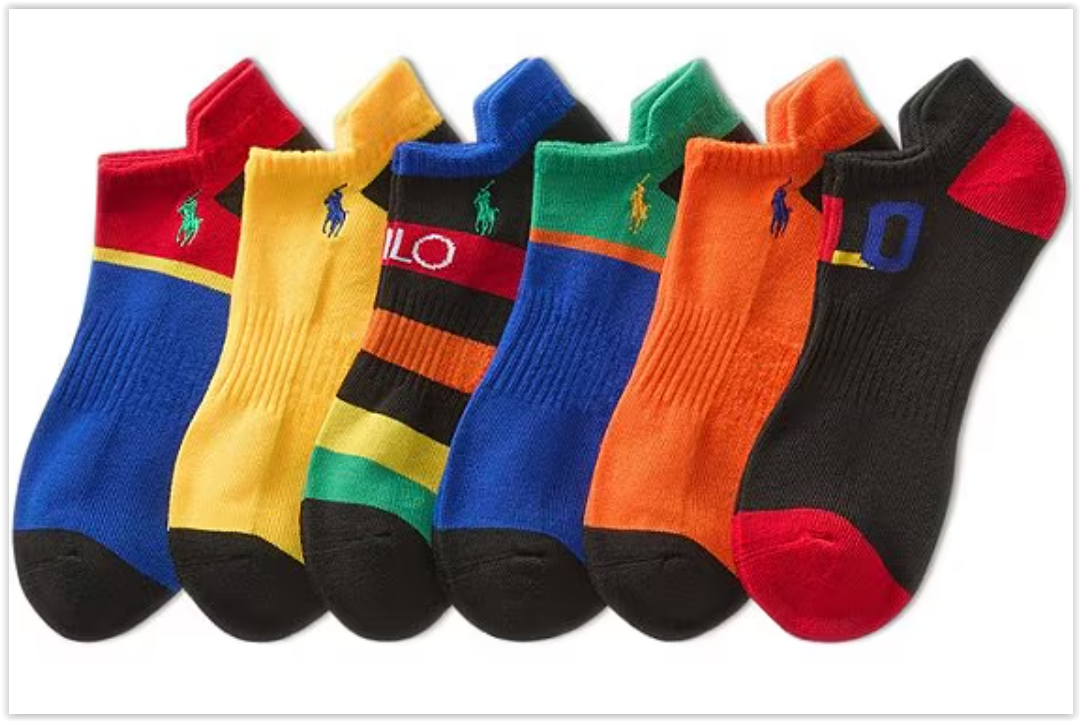 PONY Polo Ralph Lauren 6 PAIA Calzini Cuscini Colorati Color Block Performance Taglio Basso