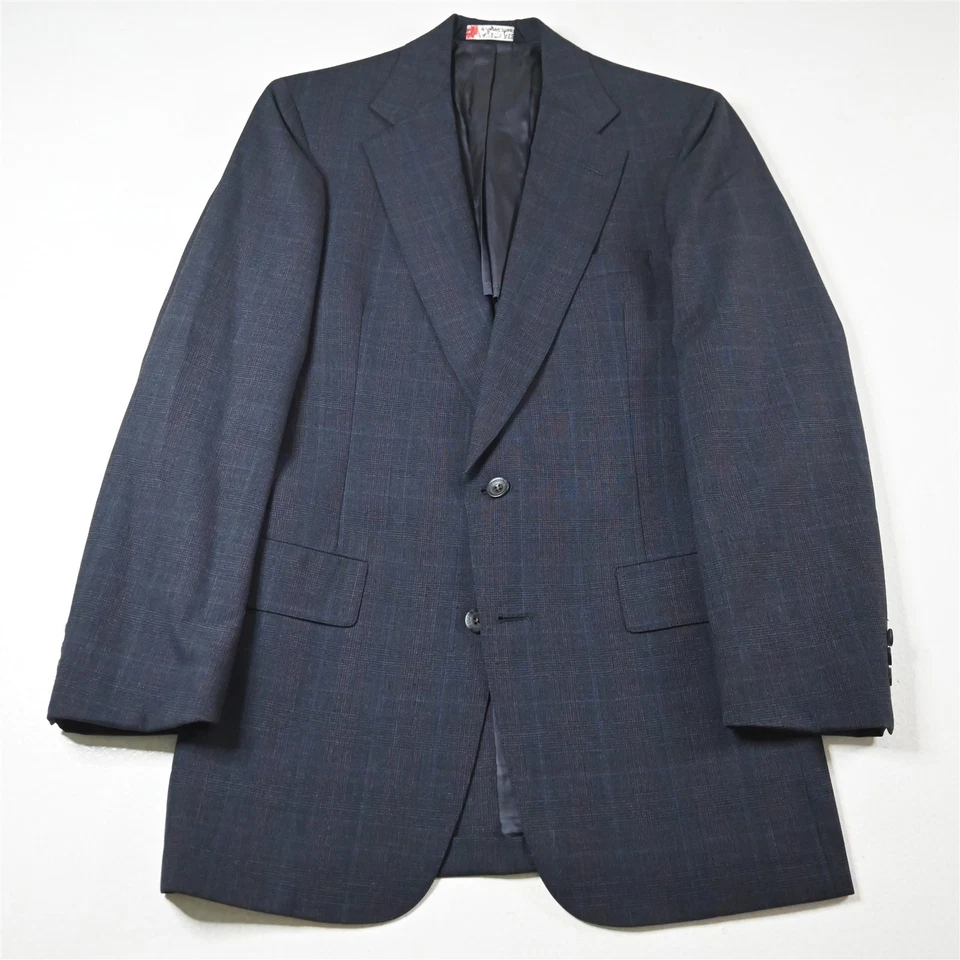 Vtg USA Made Austin Reed 36R 28x34 Blue Check 100% Wool Mens Jacket Pants Suit - Image 2 of 4