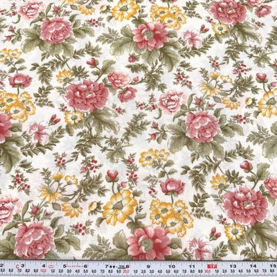 County Fawi Timeless Treasures Florals on White Cotton Fabric by the HALF YARD