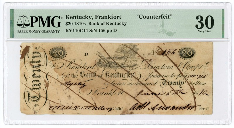 1812 $20 The Bank of Kentucky - Frankfort, KENTUCKY (CTFT.) Note PMG VF 30