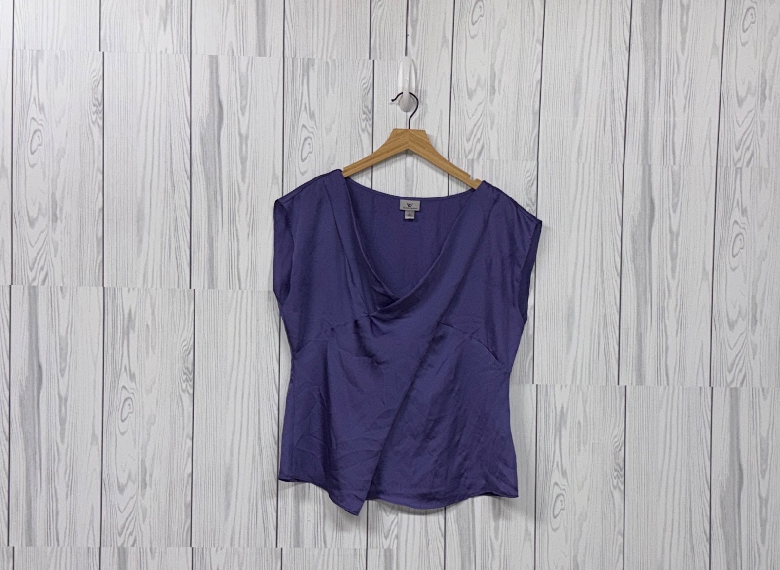 Worthington blouse womens size large sleeveless satin solid purple pullover