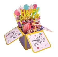 ROBBEAR Funny Happy Birthday Pop Up Card, Sweet 3D Birthday Gift Box for both