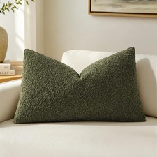 Textured Boucle Lumbar Pillow Cover for Bed 12x20 Olive Green  Pack of 1