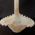 Vintage Fenton Burmese Glass Basket Hand Painted Roses Pattern Signed Linda M.