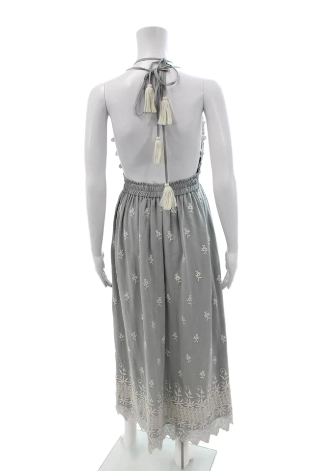 Maxi vestido sin mangas Love Shack elegante para mujer floral gris seda talla XS Foto 3 de 4