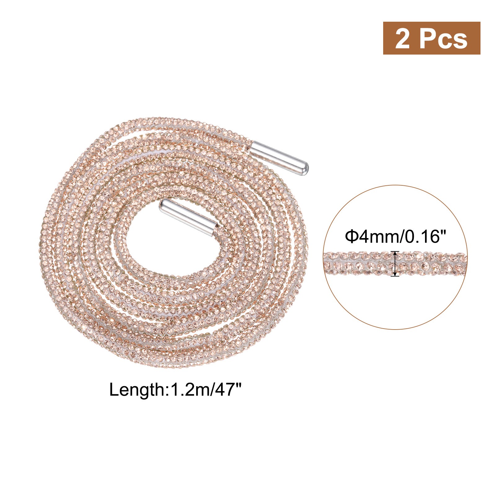APL 2 Pezzi Lacci per Scarpe con Strass Lunghezza 47" per Sneakers Oro Rosa Champagne