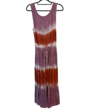 Knox Rose Tie Dye Maxi Dress Purple Orange Drawstring Waist Tiered Boho Small 