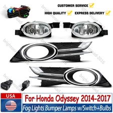 Clear Lens Fog Light Bumper Lamps w/Switch+Harness+Bezel For 14-17 Honda Odyssey