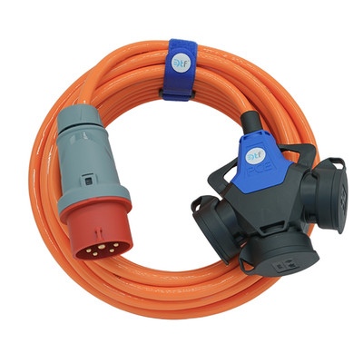 CEE Verlängerung H07BQ-F 400V 16A 5x1,5mm² 3-Wegekupplung 3x230V IP44