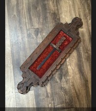 Vintage Spanish Revival tavern sword, dark wood, black metal on red velvet 30x10