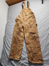 VTG Carhartt Canvas Double Knee Bib Overalls Mens Size 42x30 Brown R01 BRN USA