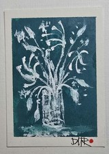 Acuarela Original ACEO Flores Verde azulado/Blanco por Dulce Maria Rico "GENTLE DRIFT"