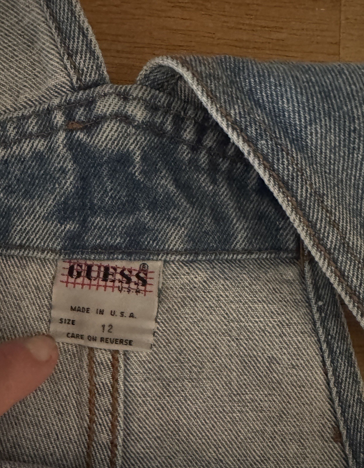 VINTAGE GUESS USA 100percent COTTON BLUE DENIM JEANS OVERALLS Kids 12y   Made In USA image 7