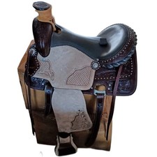 Sella Western Barrel Premium, sella per cavalli con set completo di attacchi per cavalli